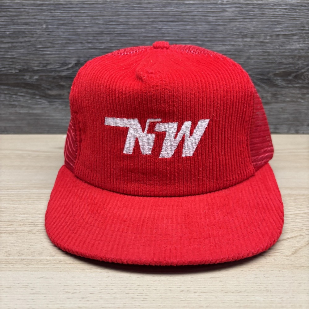 Vintage NW Hat Cap Snap Back Mens One Size Red Corduroy Mesh Foam Trucker 90s